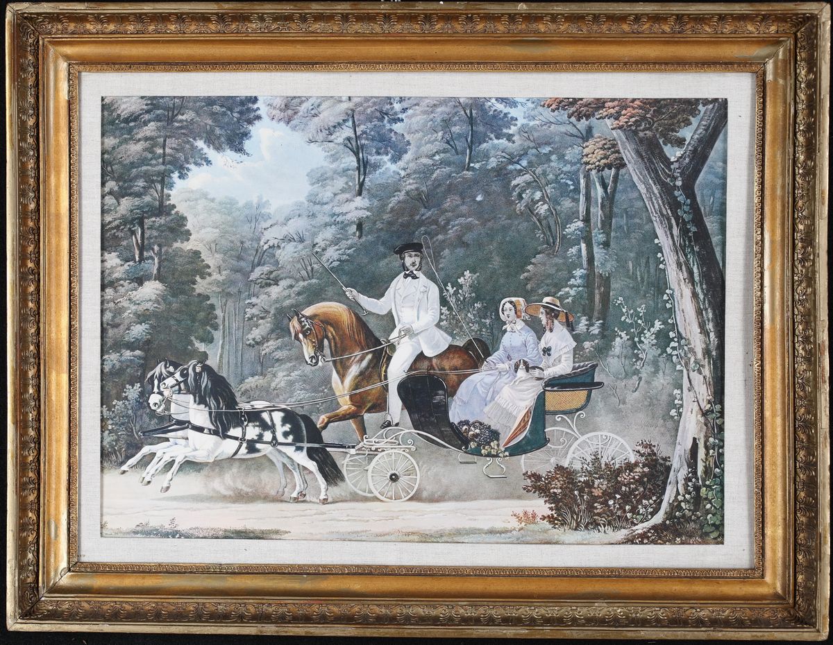 Paesaggio con Cavaliere e Donne in Calesse