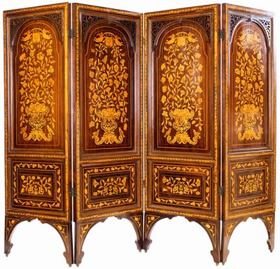 Paravento in Legno Intarsiato, Olanda, Metà del XIX Secolo