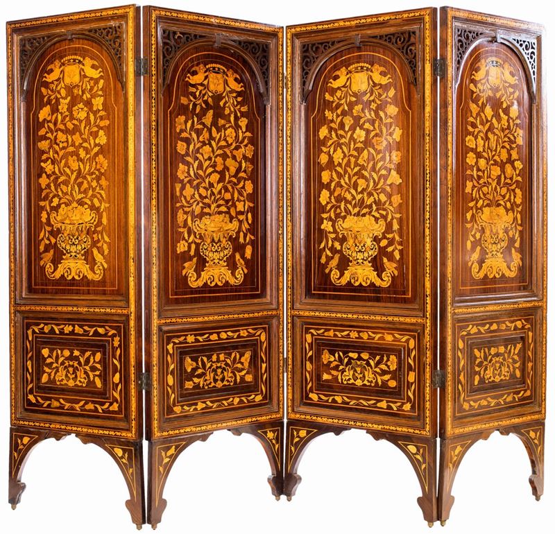 Paravento in Legno Intarsiato, Olanda, Metà del XIX Secolo