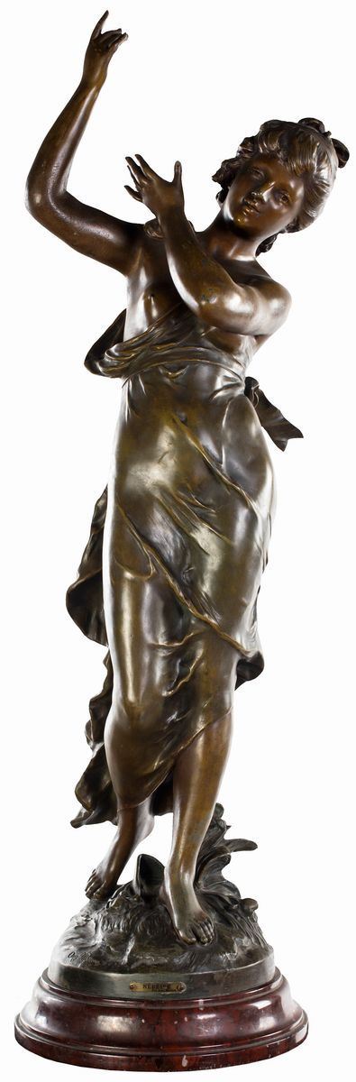 Auguste Moreau - Nereide - scultura/lampada in bronzo patinato