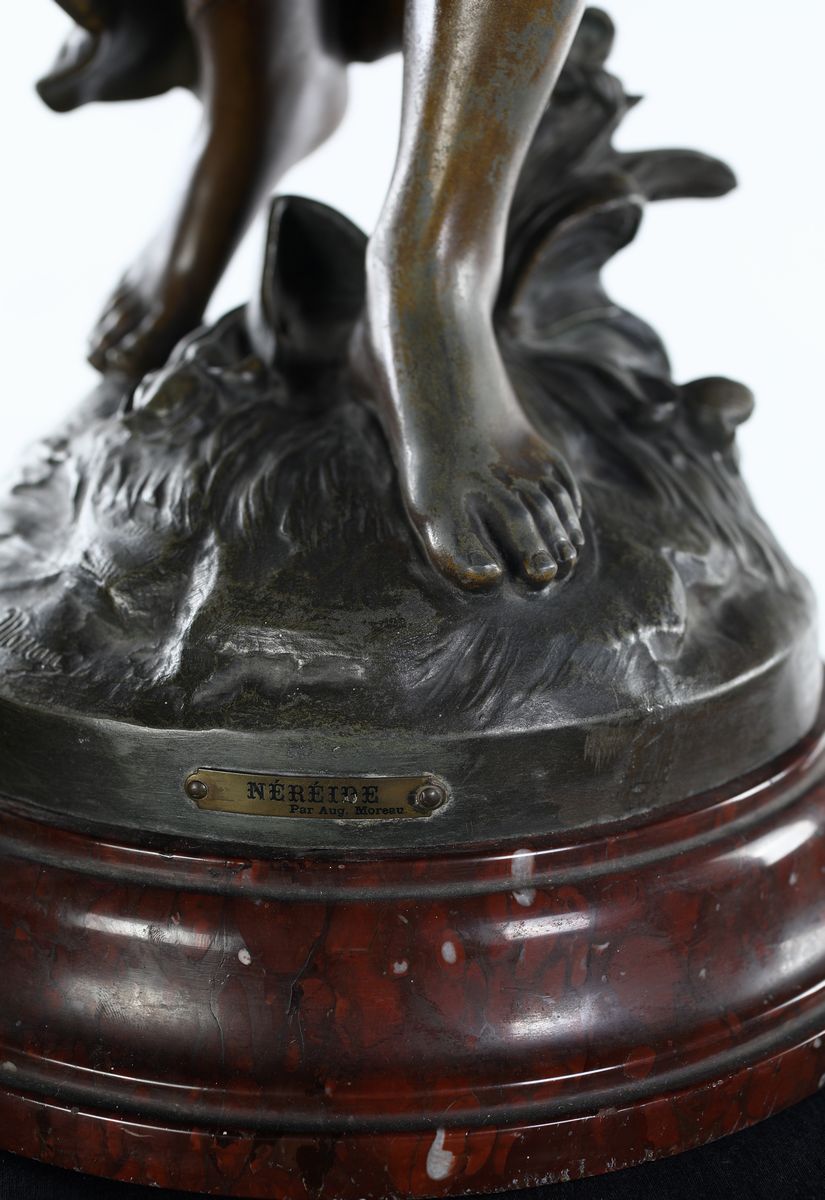 Auguste Moreau - Nereide - Scultura/lampada in Bronzo Patinato