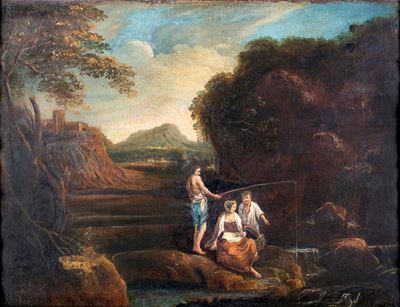 Paesaggio Fluviale con Figure in Primo Piano