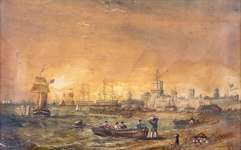 Thomas Cooper Moore - La Nave del Capitano Nelson nel Porto di Portsmouth