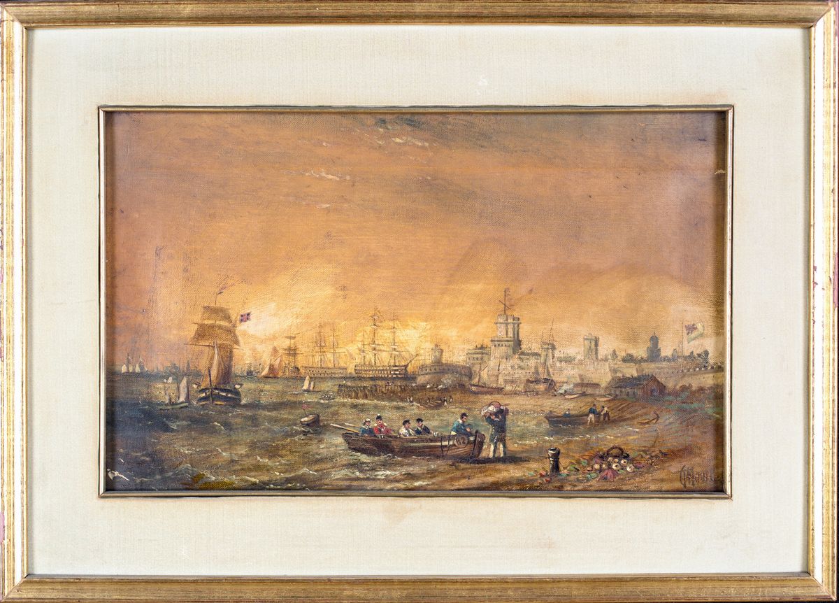 Thomas Cooper Moore - La Nave del Capitano Nelson nel Porto di Portsmouth