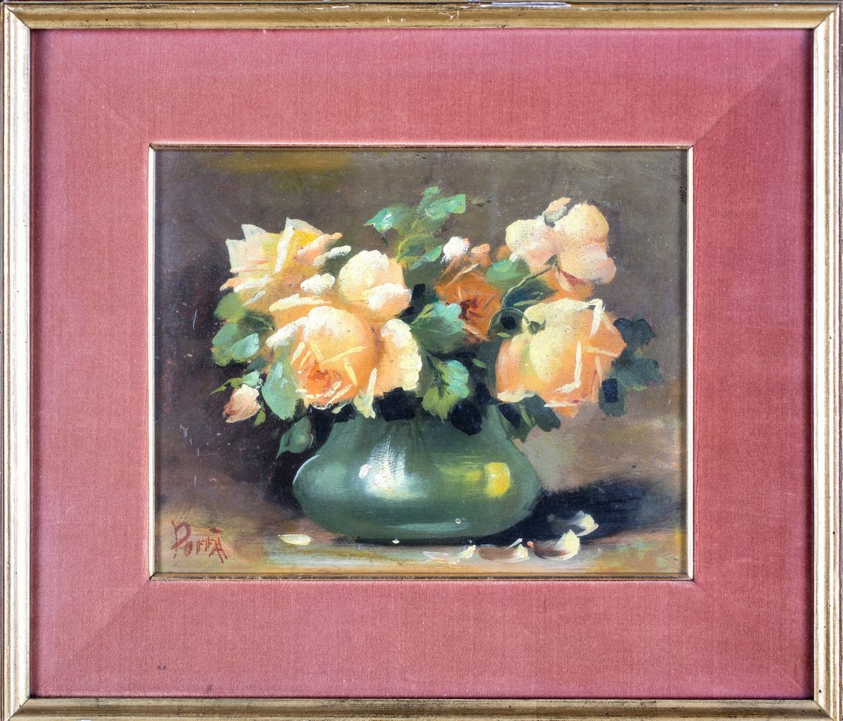 Pittore del XX Secolo - Vaso di Rose Gialle