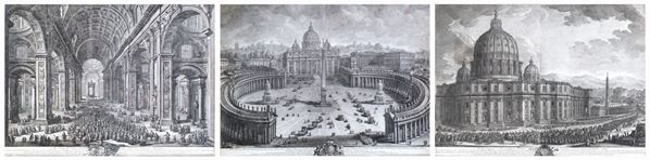 La Basilica di San Pietro in Vaticano. Fronte - Interno - Laterale. Edizione originale del 1810 ca.