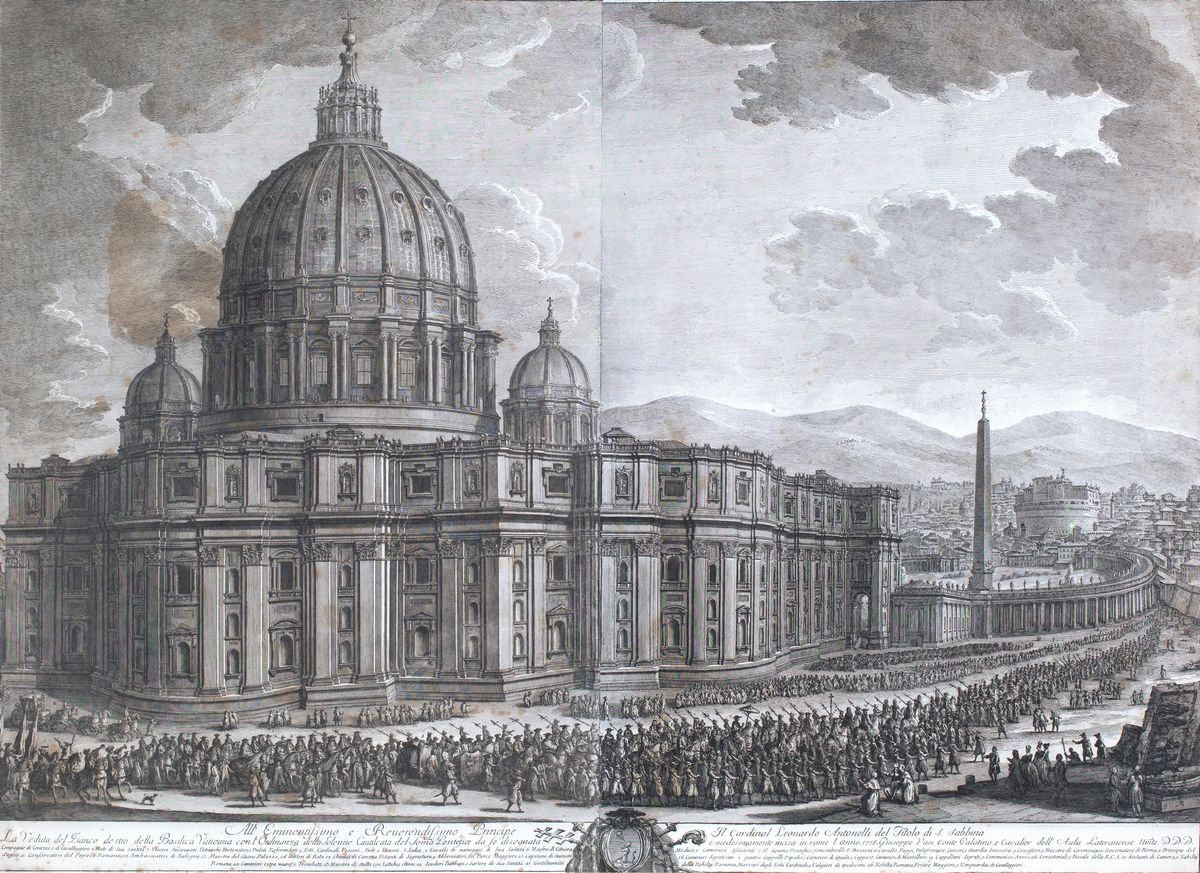 Giuseppe Vasi - La Basilica di San Pietro in Vaticano. Fronte - Interno - Laterale. Edizione Orig...