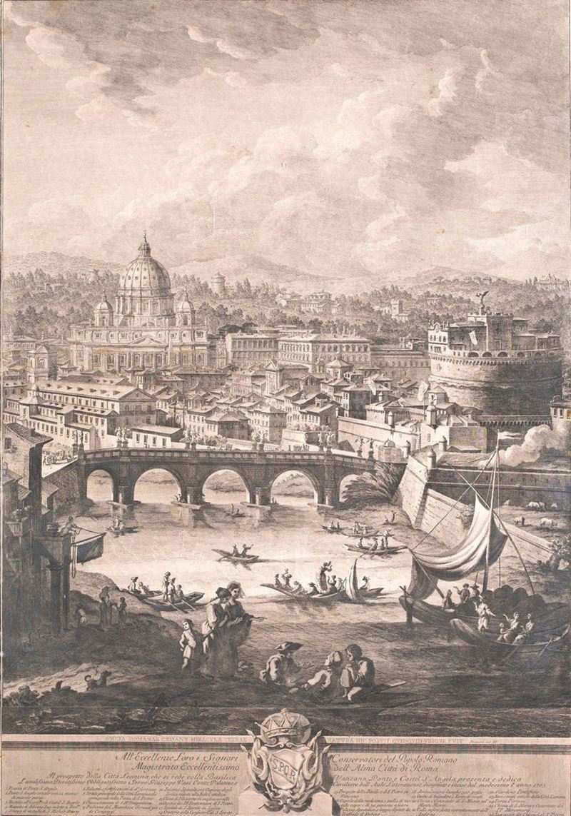 Giuseppe Vasi - Prospetto della Città Leonina che Si Vede Colla Basilica Vaticana, Ponte e C...