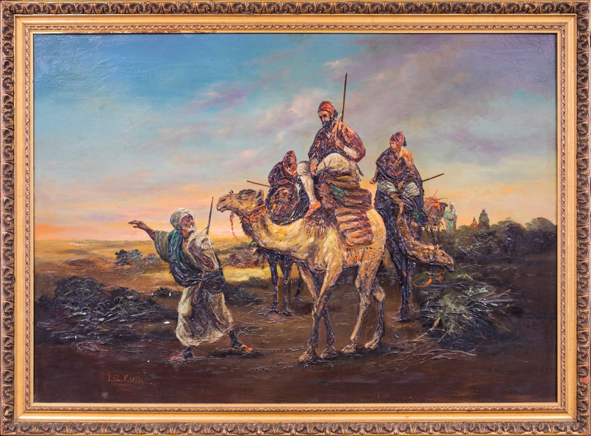 Pittore Orientalista del XX Secolo - Carovana di Cammelli
