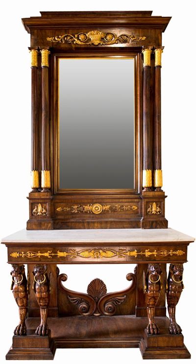 Console con Specchiera in Mogano D'epoca Impero