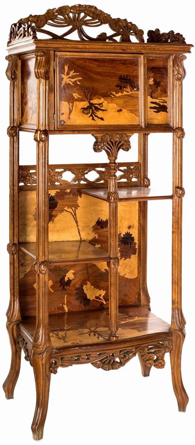 Etagère in Legno Intarsiato, Art Nouveau