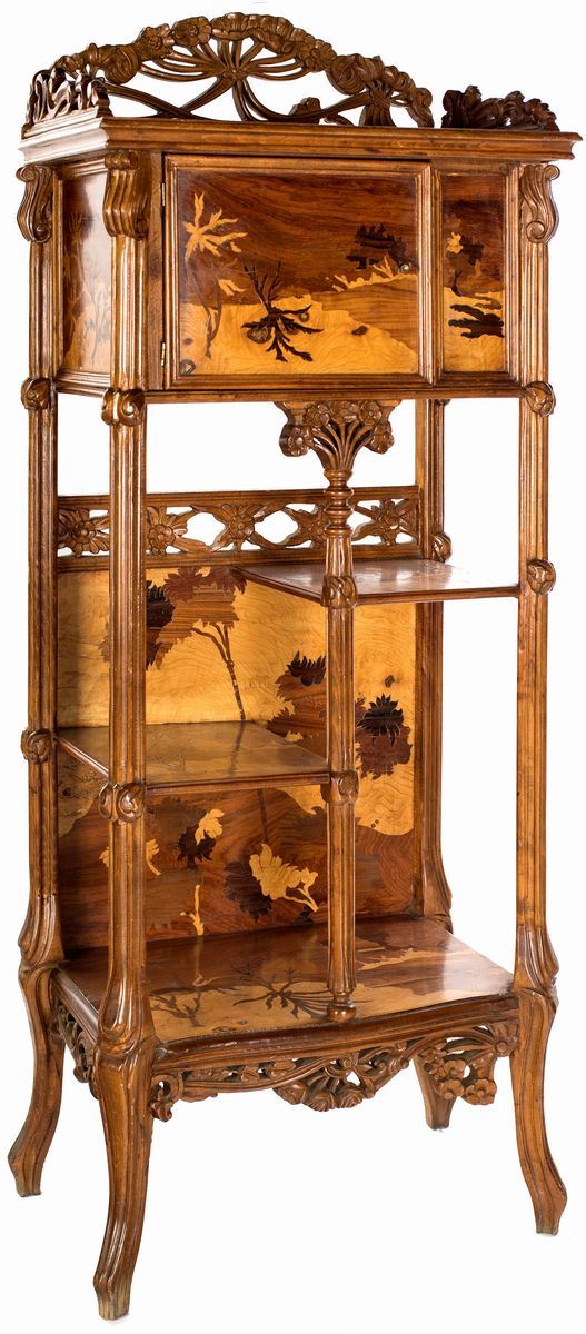 Etagère in Legno Intarsiato, Art Nouveau