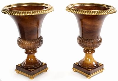 Coppia di Vasi a Cratere in Alabastro e Bronzo Dorato, XIX Secolo
