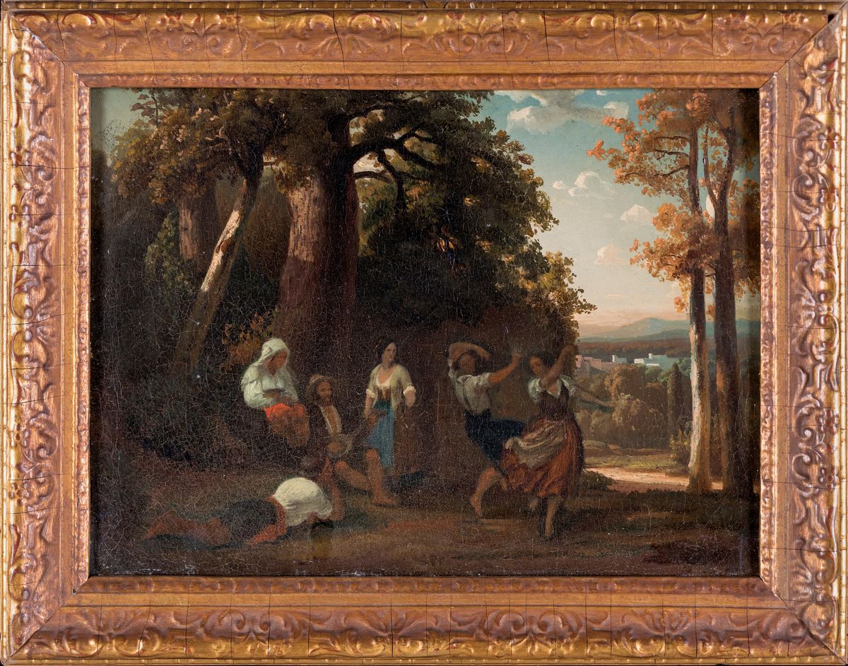 Pittore del XIX Secolo - Paesaggio con Danzatori di Tarantella