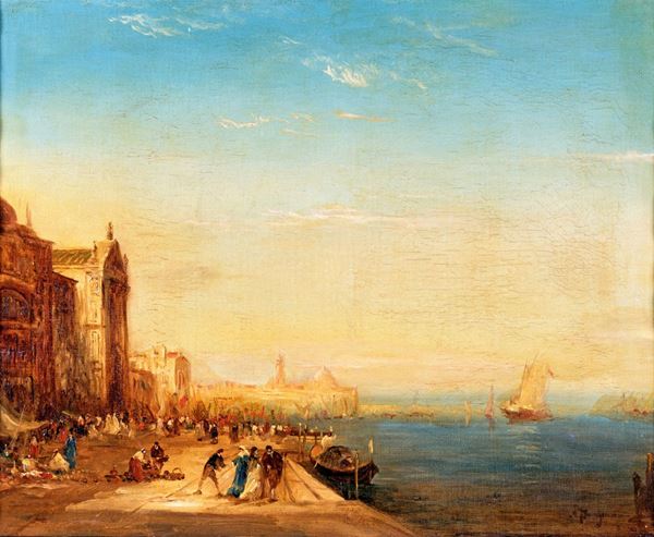 Pittore del XIX secolo - Paesaggio veneziano