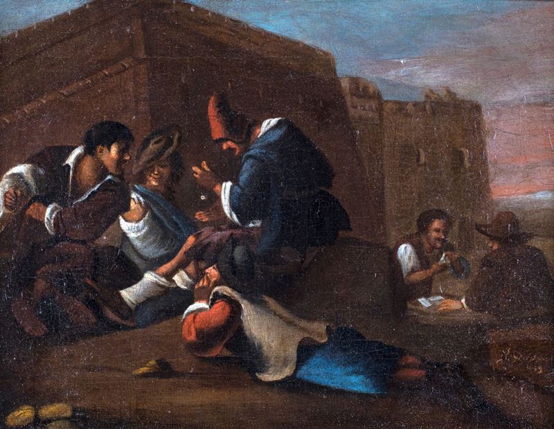 Pittore Bambocciante del XVII Secolo - Giocatori di Dadi e di Carte