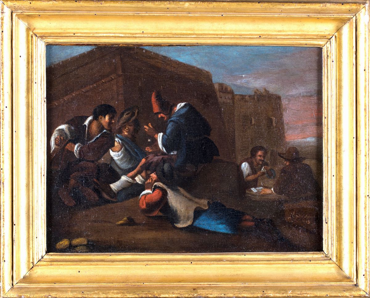 Pittore Bambocciante del XVII Secolo - Giocatori di Dadi e di Carte