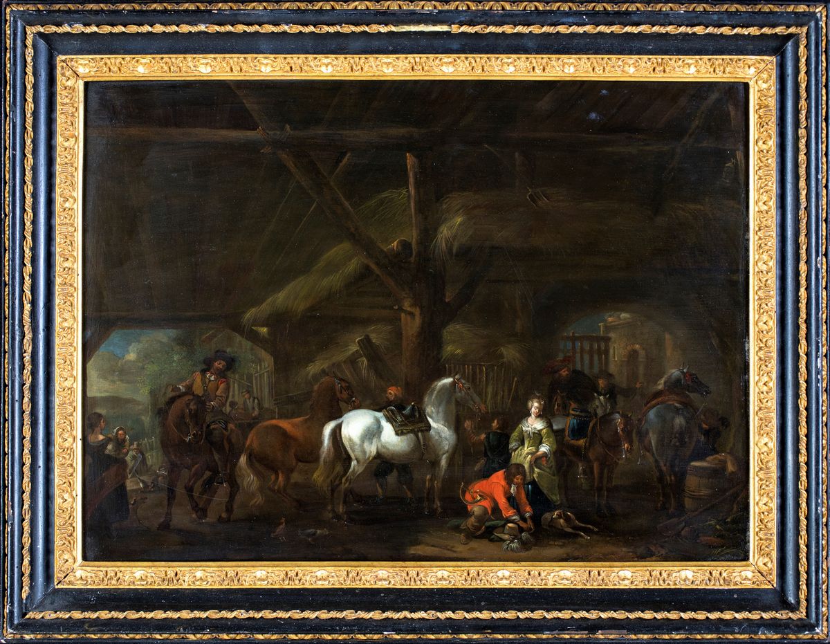 Pieter Wouwerman - Borgo con Cavalli e Figure