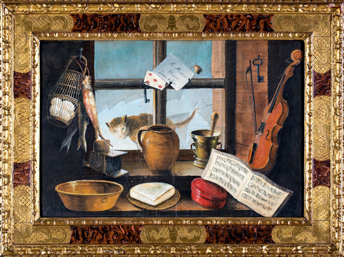 Simon horsin-Déon - Trompe L'oeil con Gatto, Spartito Musicale e Violino