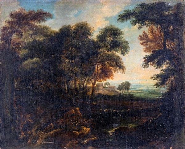 Pittore del XVIII secolo - Paesaggio fluviale