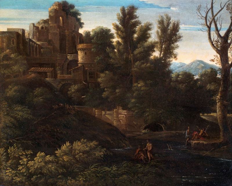Gaspard Dughet - Paesaggio con Borgo e Figure
