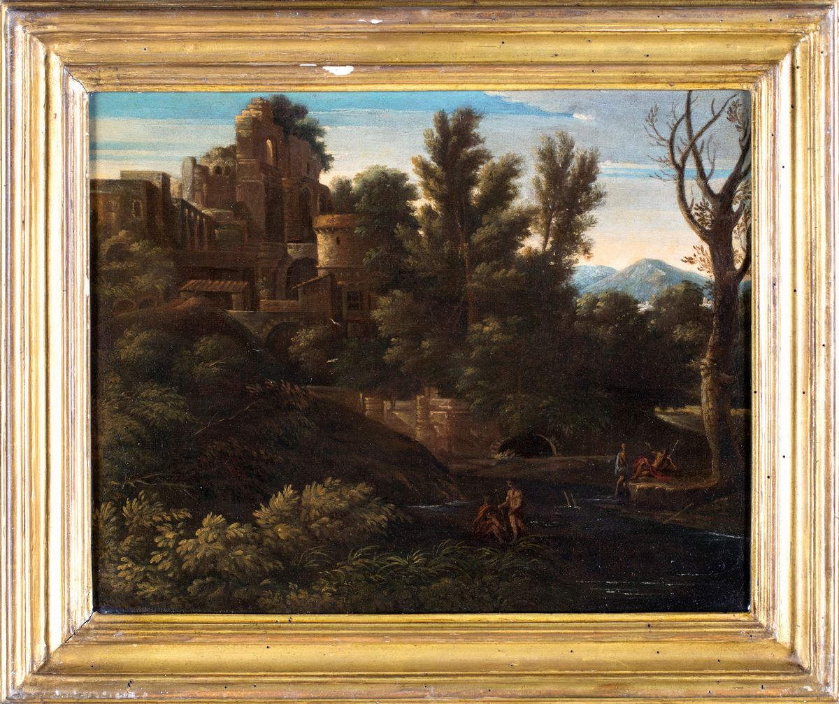 Gaspard Dughet - Paesaggio con Borgo e Figure