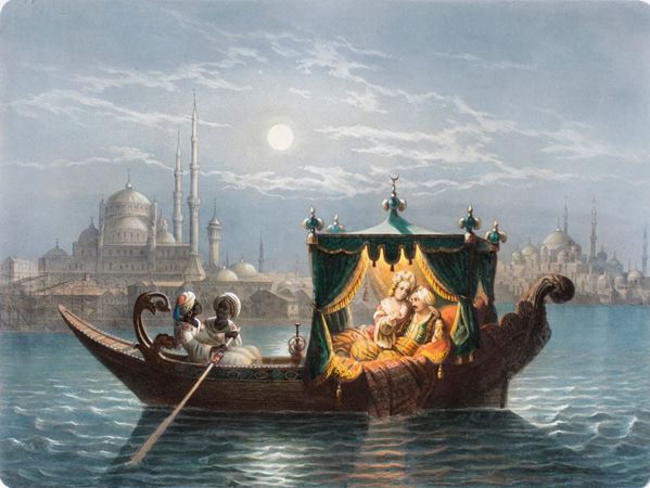 Notturno in barca sullo stretto di Istanbul, fine del XIX secolo