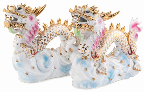 Coppia di draghi in porcellana, Cina  - Asta ASTA A TEMPO - SENZA RISERVA - - Casa d'Aste Arcadia