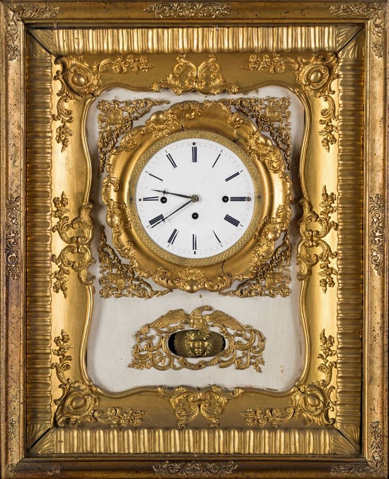 Orologio da Muro in Legno Dorato, Austria, XIX Secolo