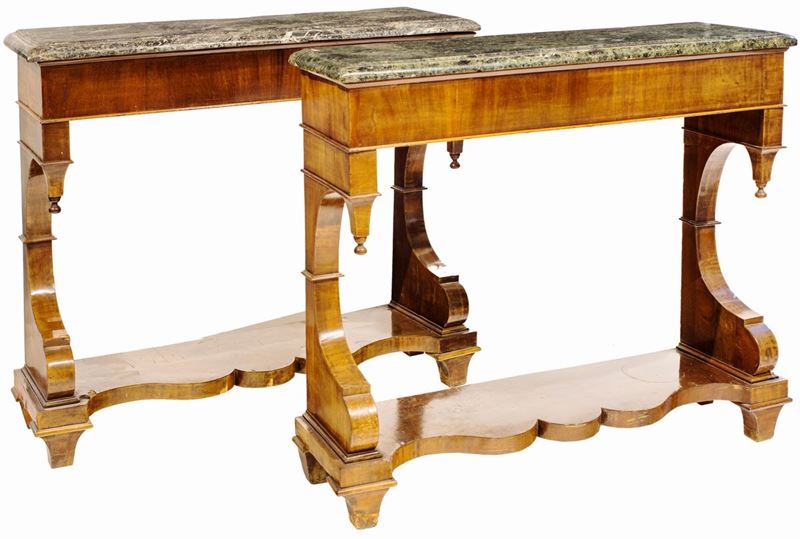 Coppia di Piccole Consoles in Mogano, Napoli, XIX Secolo