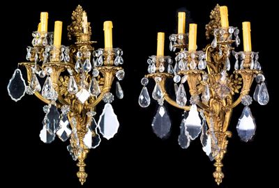 Coppia di Appliques in Bronzo Dorato a Cinque Luci, XIX Secolo