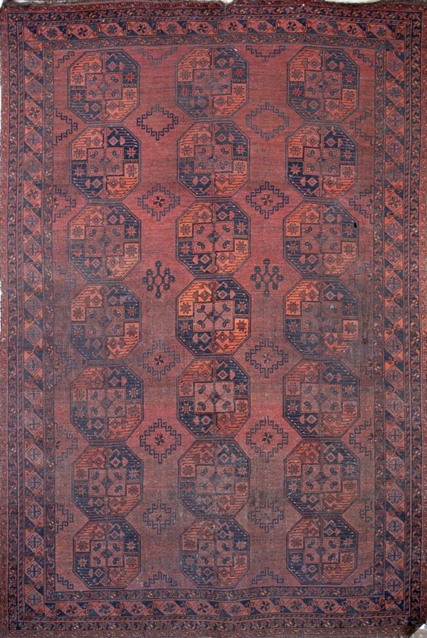 Antico tappeto afghano fondo rosso  - Asta Fine Antiques e Tappeti - Casa d'Aste Arcadia