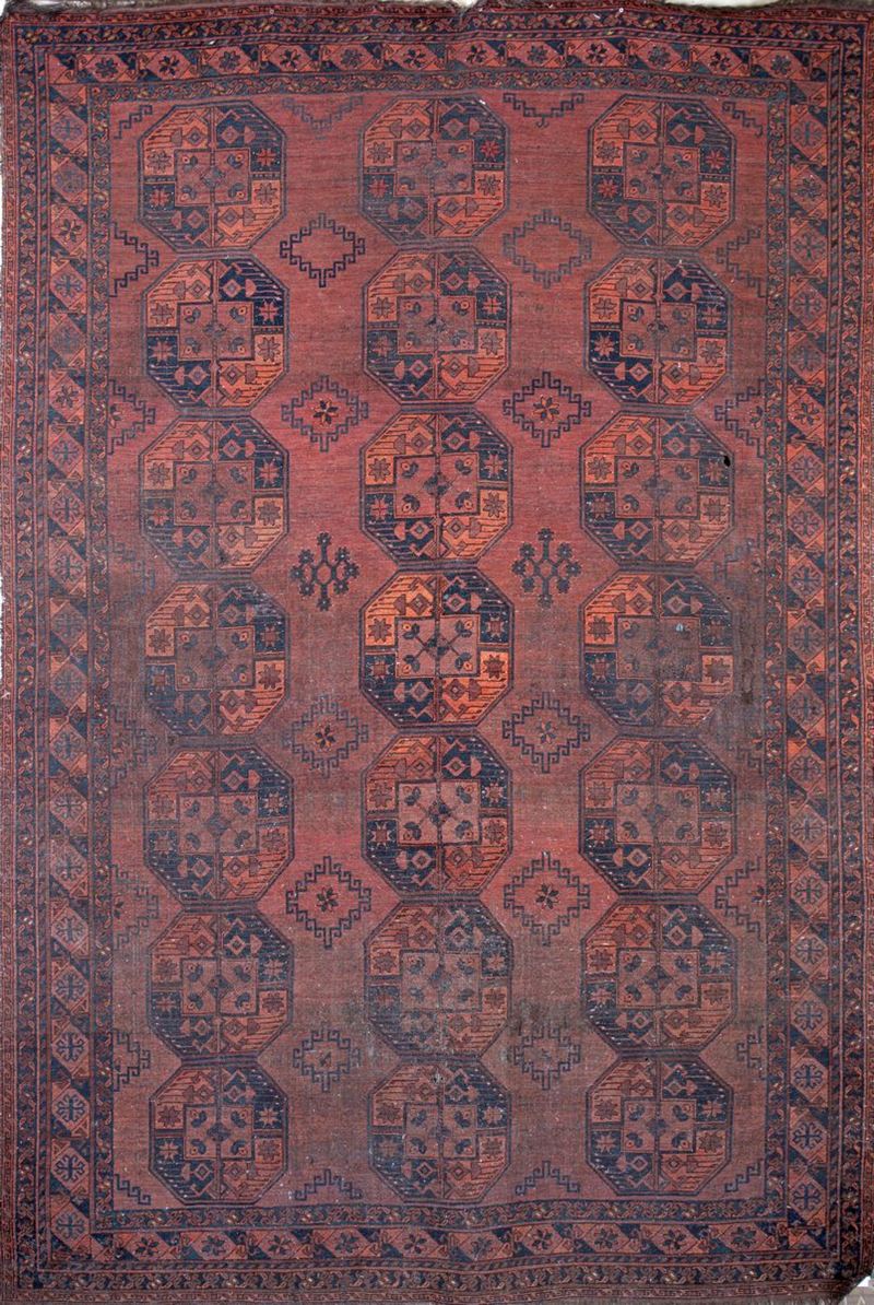 Antico Tappeto Afghano Fondo Rosso