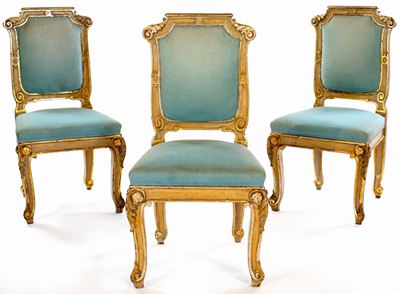 Tre Sedie in Legno Laccato e Argentato, Fine XIX Secolo