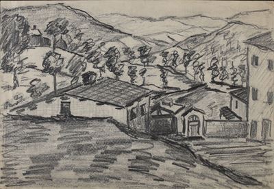 Paesaggio con Case, Alberi e Colline