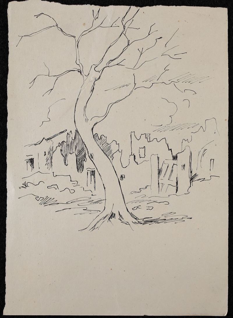 Anonimo del XX Secolo - Albero con Ruderi