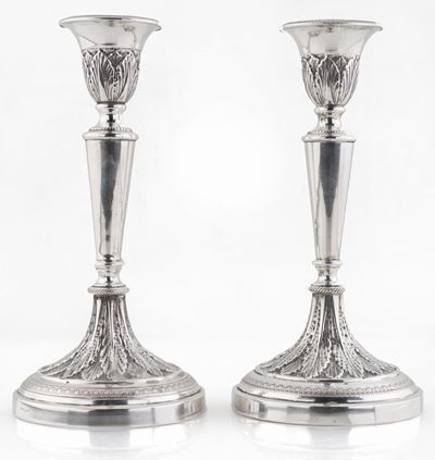 Coppia di Candelieri da Tavola in Argento, Anni Cinquanta