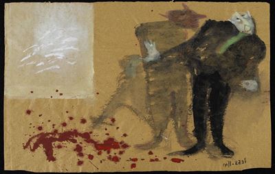 Senza Titolo (due Figure con Tracce Rosse)