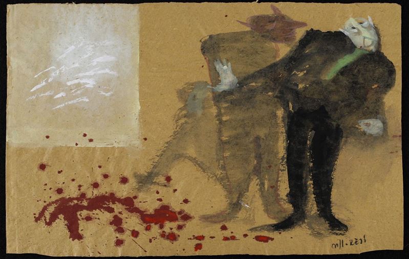 Franco Villoresi - Senza Titolo (due Figure con Tracce Rosse)