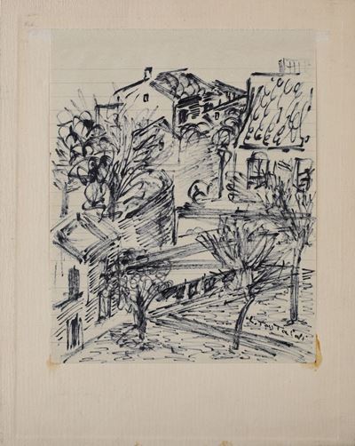 Paesaggio con Case e Alberi