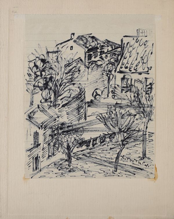Luciano Tastaldi - Paesaggio con case e alberi
