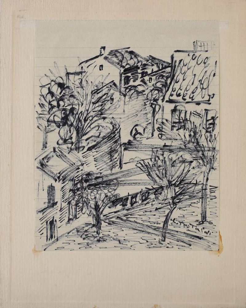 Luciano Tastaldi - Paesaggio con Case e Alberi