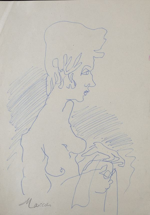 Mino Maccari - Nudo di donna con drappo in mano