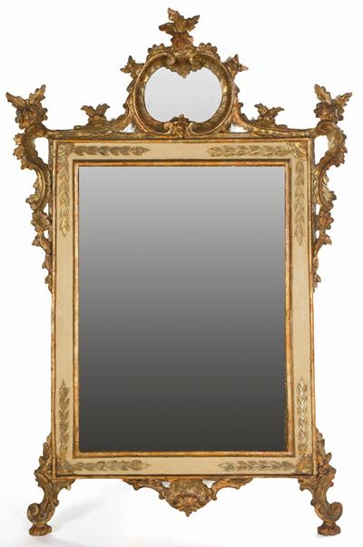 Specchiera in Legno Laccato e Dorato, Marche, XIX Secolo