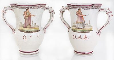 Due Antichi Vasi Biansati in Maiolica Policroma