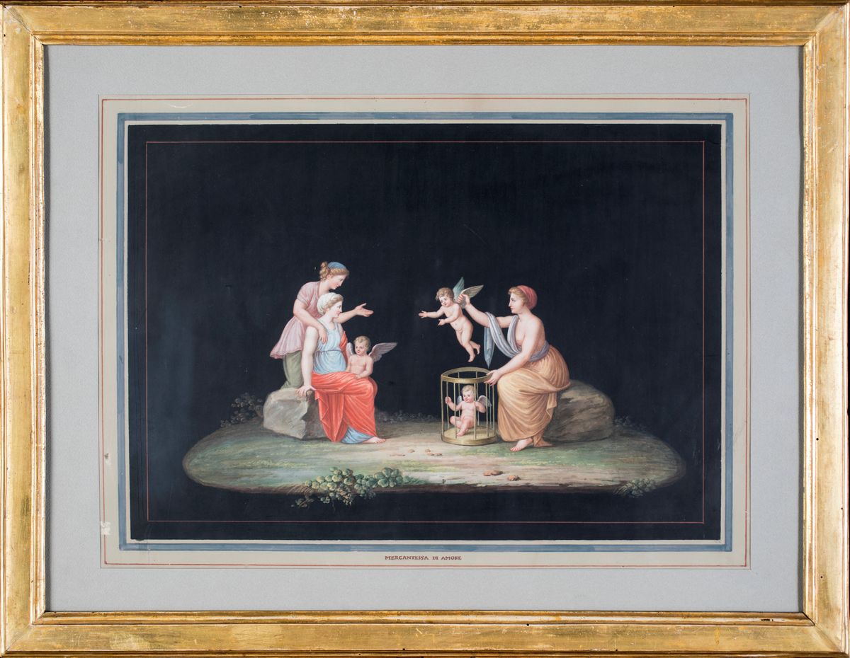 Pittore del XIX Secolo - A) Interno Pompeiano B) Mercantessa di Amore