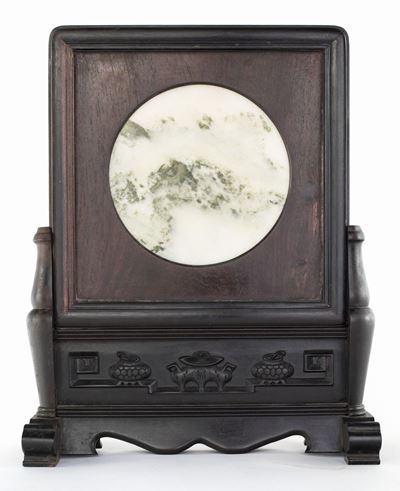 Schermo da Tavolo in Legno e Dream Stone, Cina, Dinastia Qing, Seconda Metà del XIX Secolo