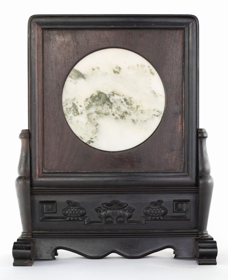 Schermo da Tavolo in Legno e Dream Stone, Cina, Dinastia Qing, Seconda Metà del XIX Secolo