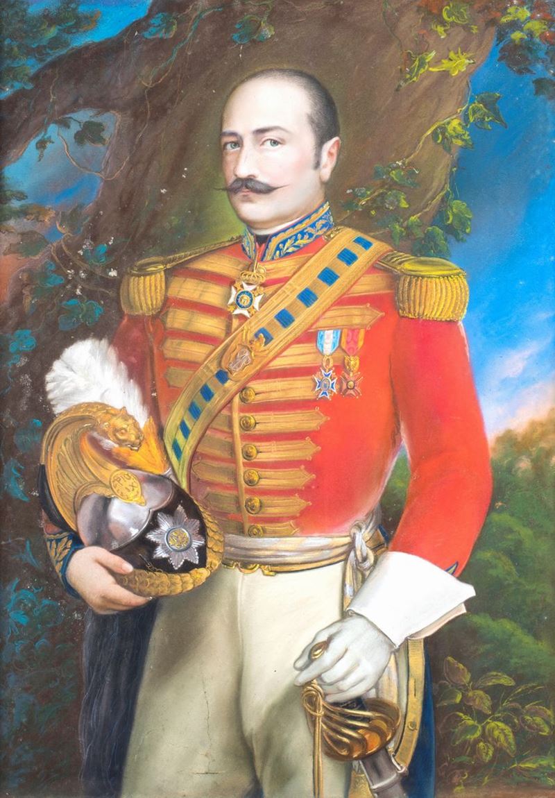 Pittore del XIX Secolo - Ritratto di Guardia Nobile Pontificia in Uniforme di Gala, Regnante Pio ...