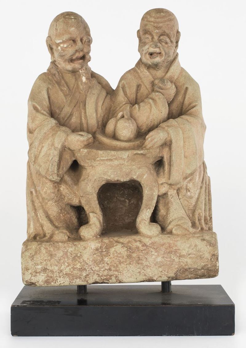 Gruppo Scultoreo in Pietra, Cina, Dinastia Qing, XVIII Secolo